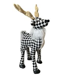 34th & Pine 20in Houndstooth CHRISTMAS REINDEER Figurine Black White Holiday New